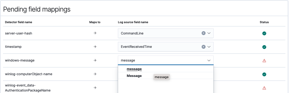 Mapping the log field to a detector rule field