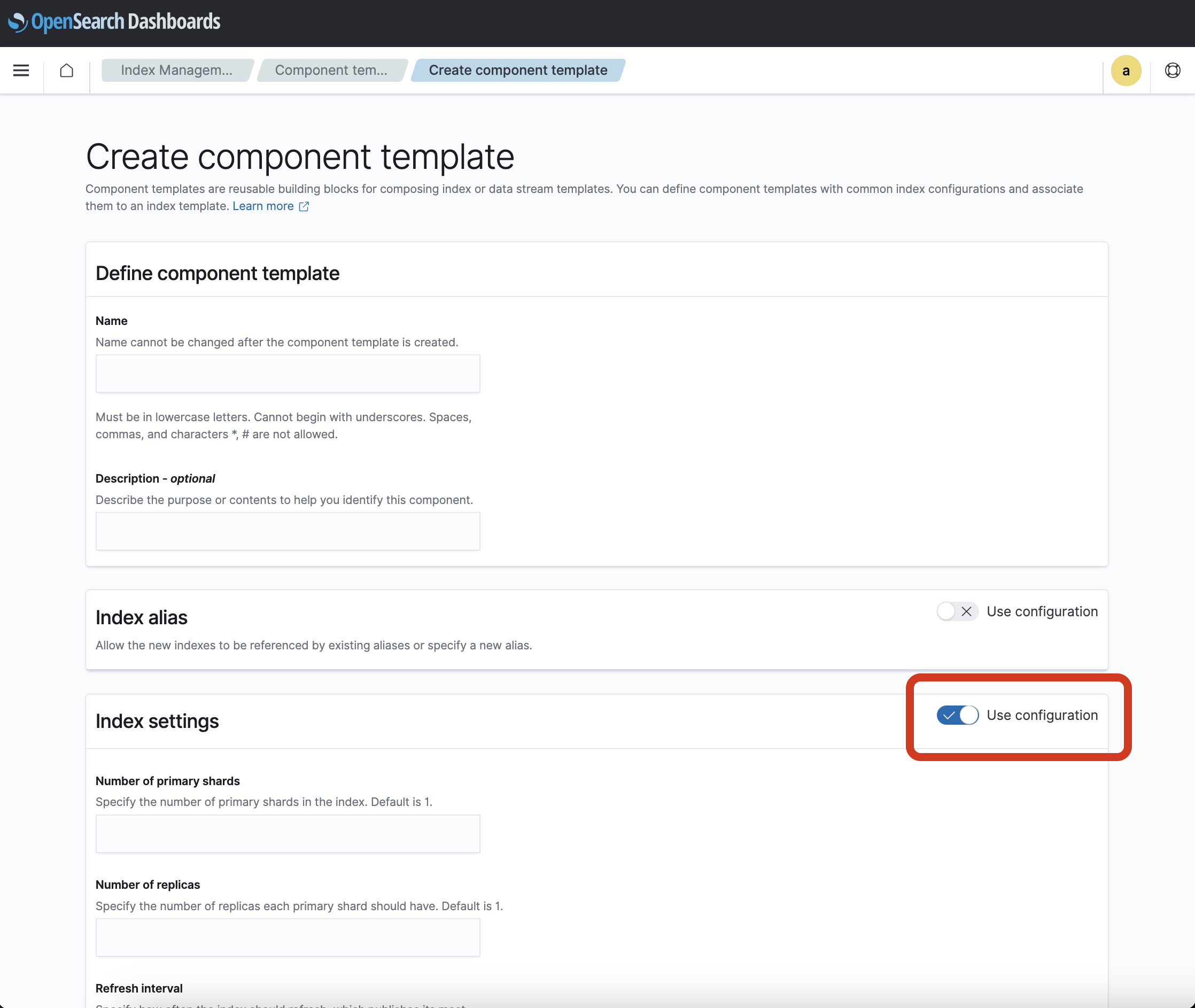 Component template use configuration