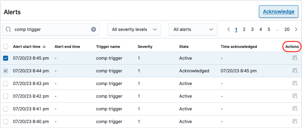 Alerts section of the monitor details window