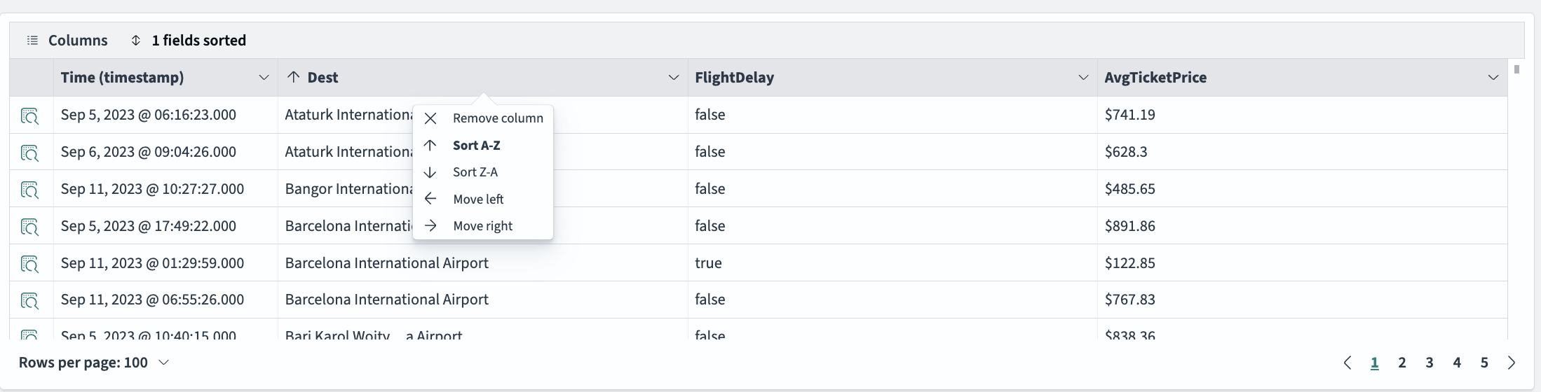 Document table interface