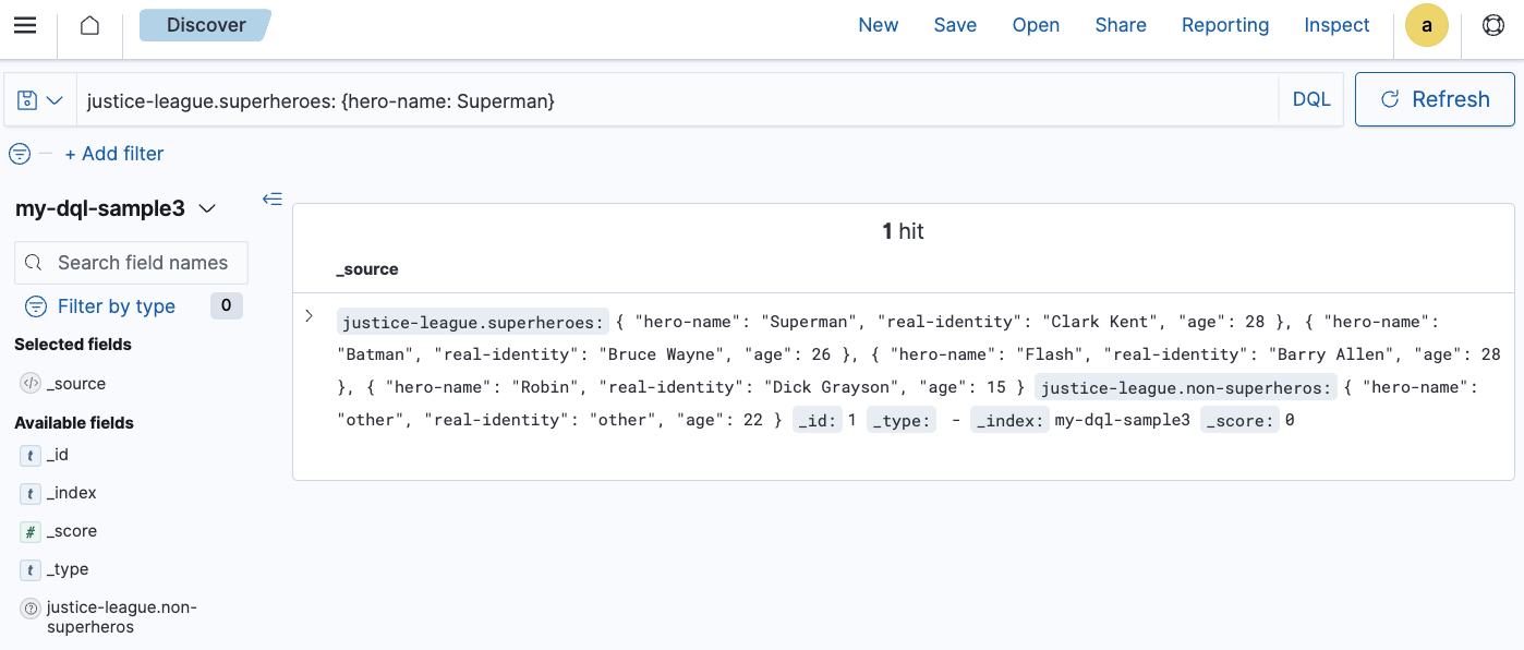 DQL query result